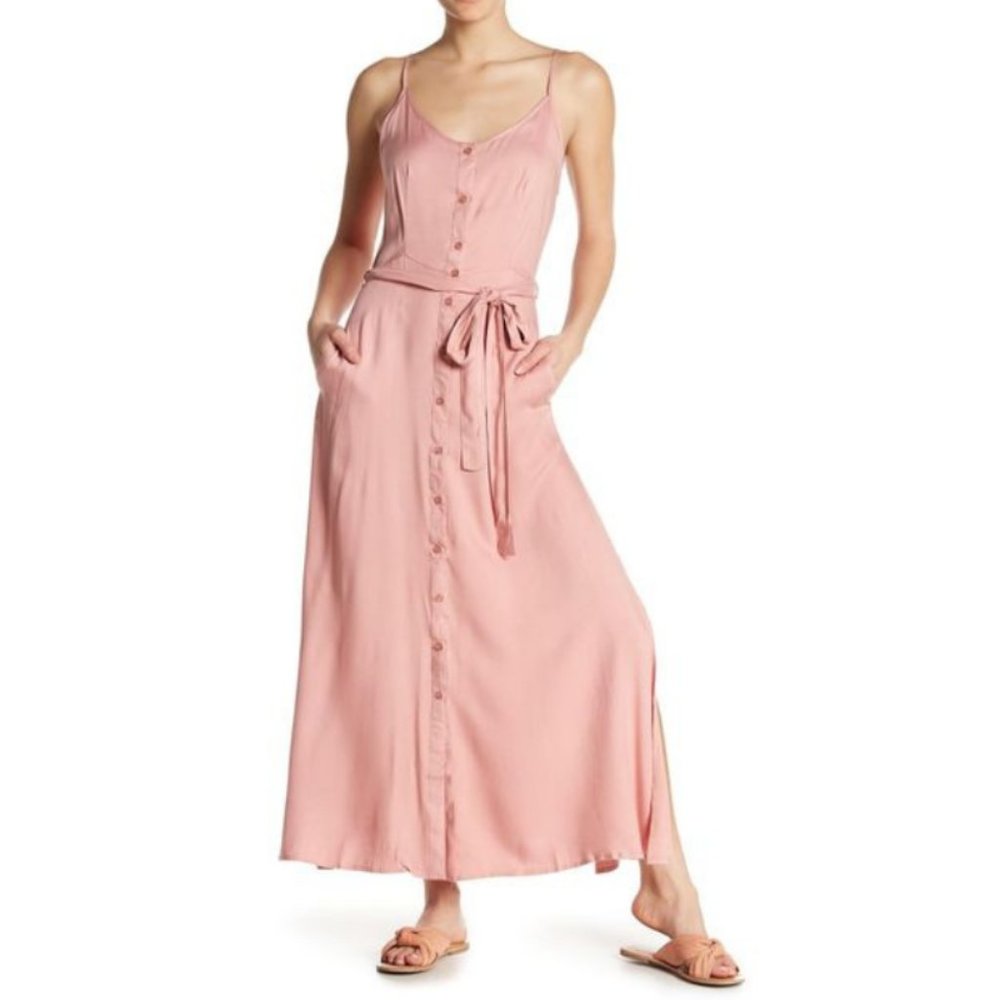 ROKOKO Sweetheart Neckline Button Down Maxi Dress in Blush Pink size M